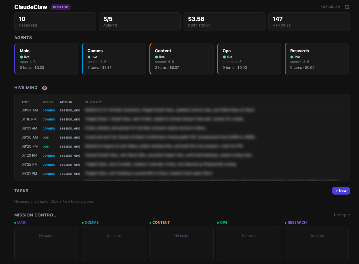 ClaudeClaw dashboard