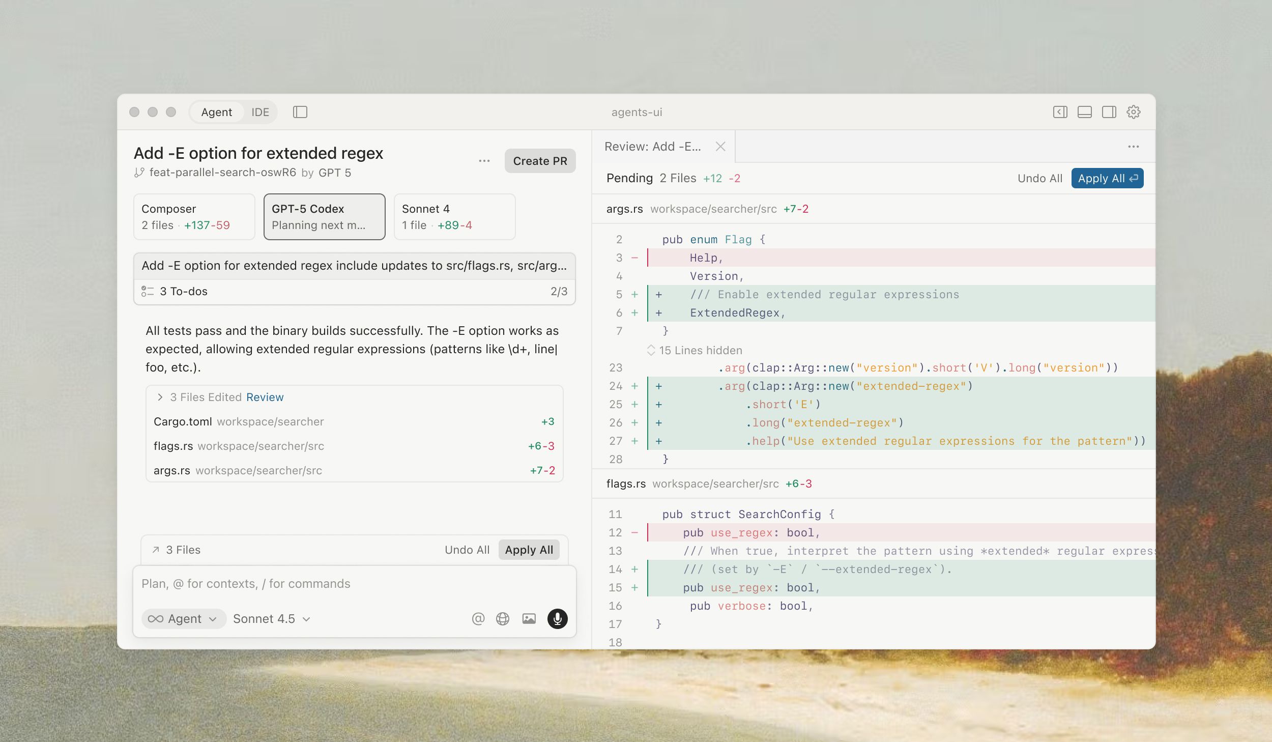 Cursor 2.0 agents window