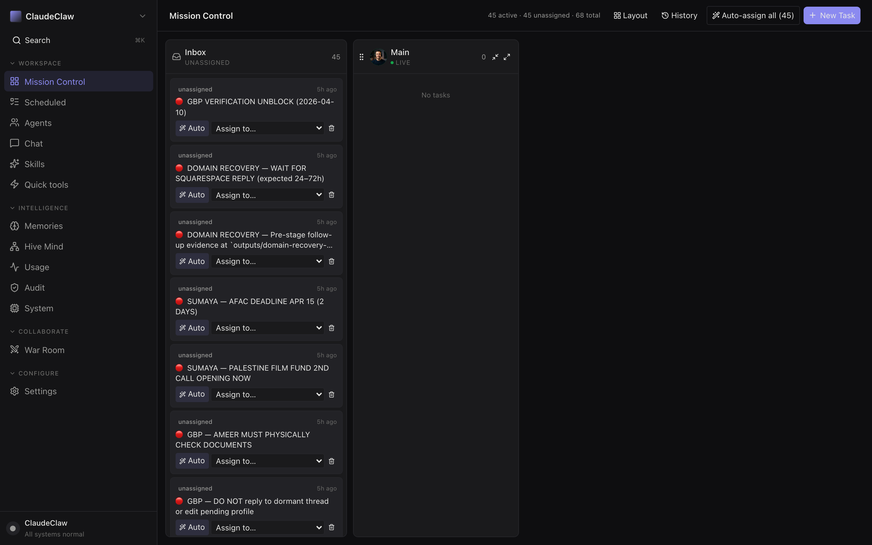 Mission Control kanban