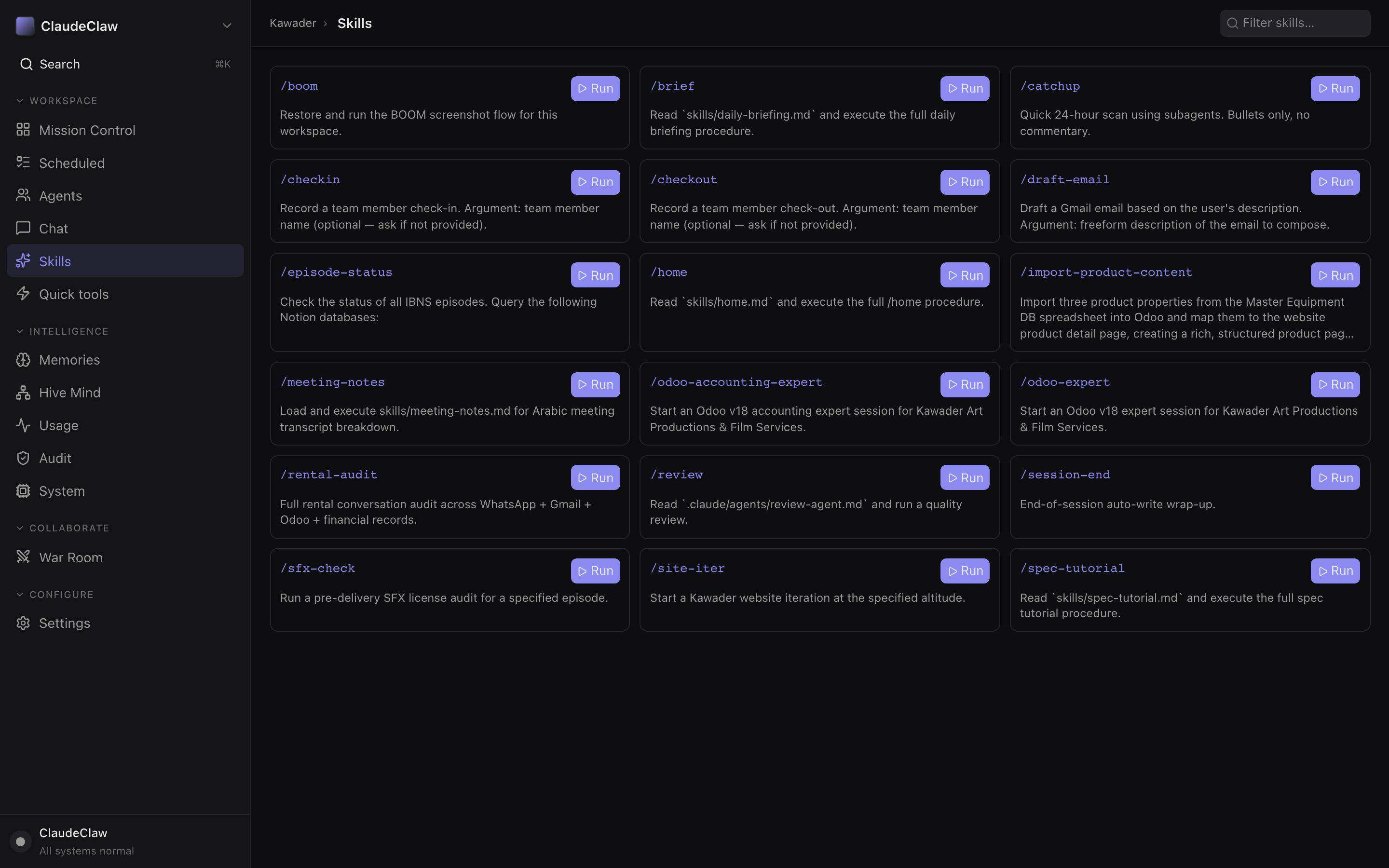 Skills page