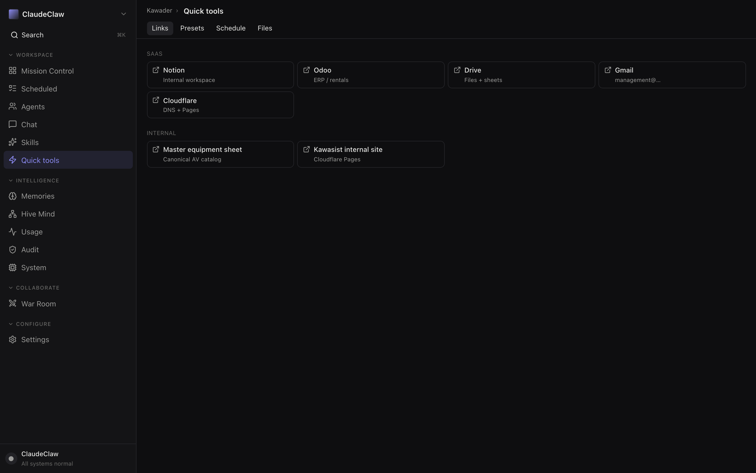 Quick tools page