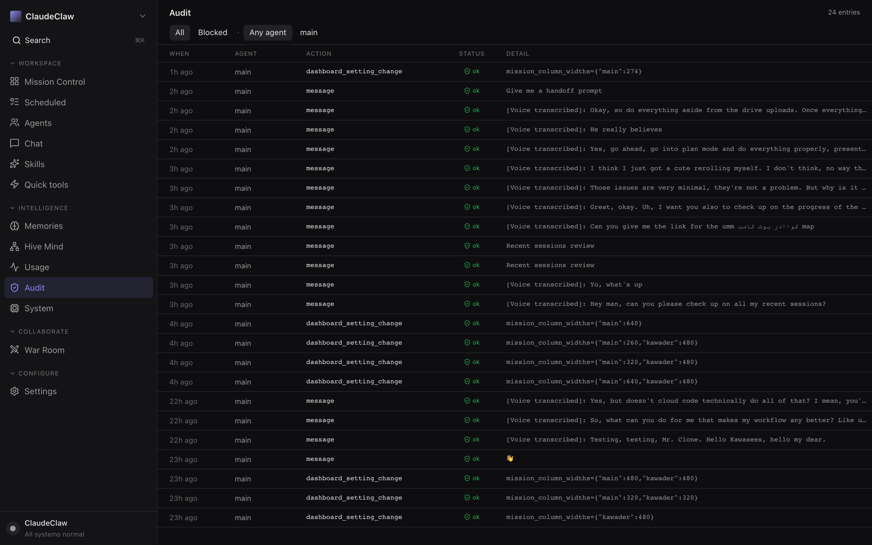 Audit log